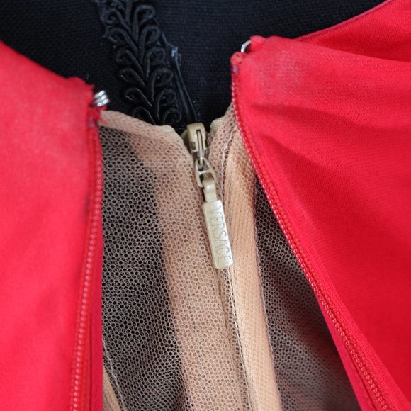 Gianni Versace Red One Shoulder Draping Scarf Embellished Mini Dress 42 US 4 6 - Picture 9 of 11